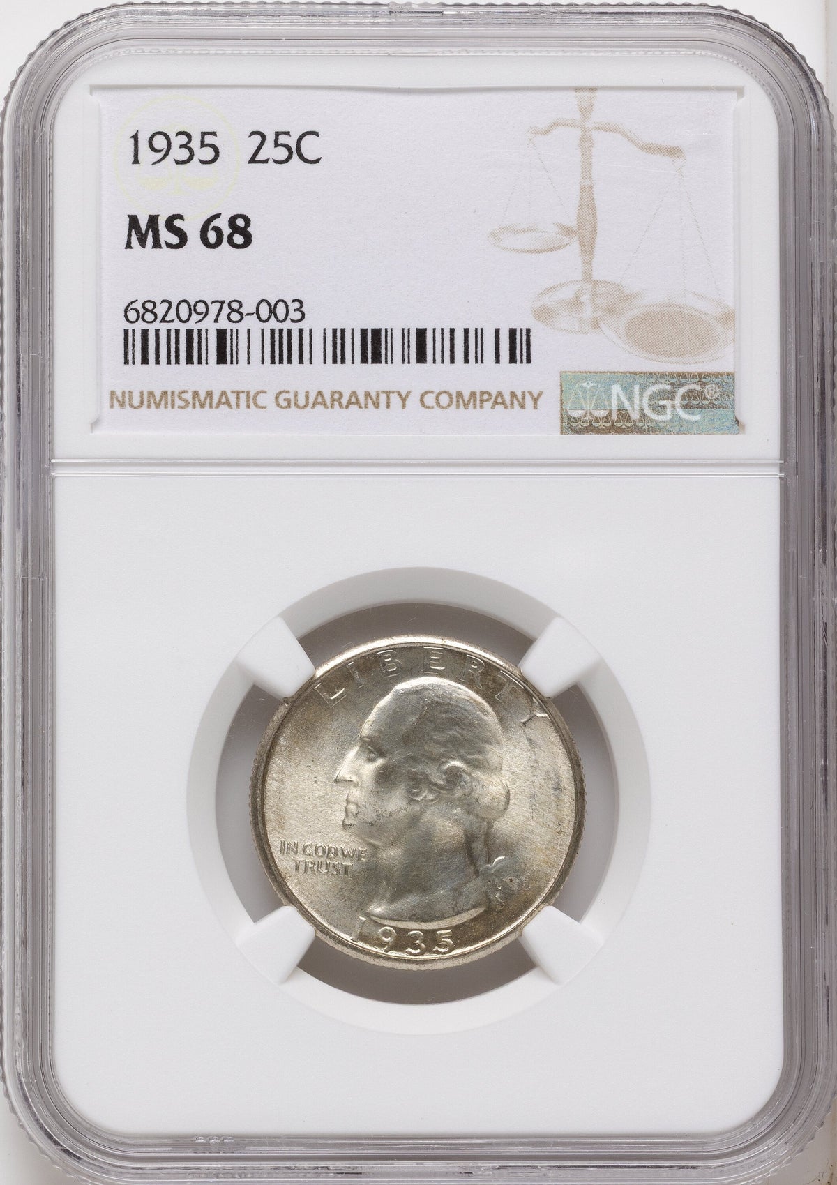 1935 25C Washington Quarter NGC MS68