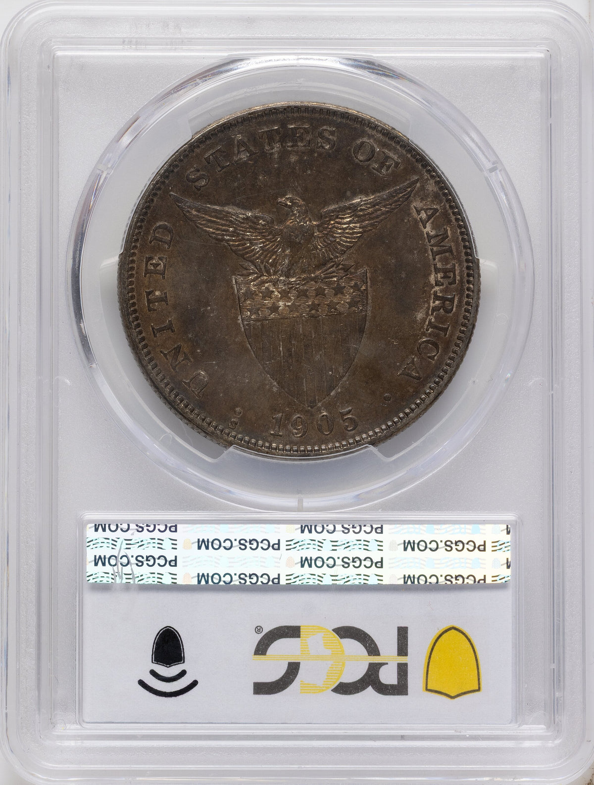 1905-S Philippines Peso Straight Serif Philippines PCGS MS62