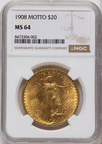 1908 $20 MOTTO Saint-Gaudens Double Eagle NGC MS64