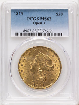 1873 $20 OPEN 3 Liberty Double Eagle PCGS MS62