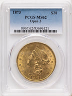 1873 $20 OPEN 3 Liberty Double Eagle PCGS MS62