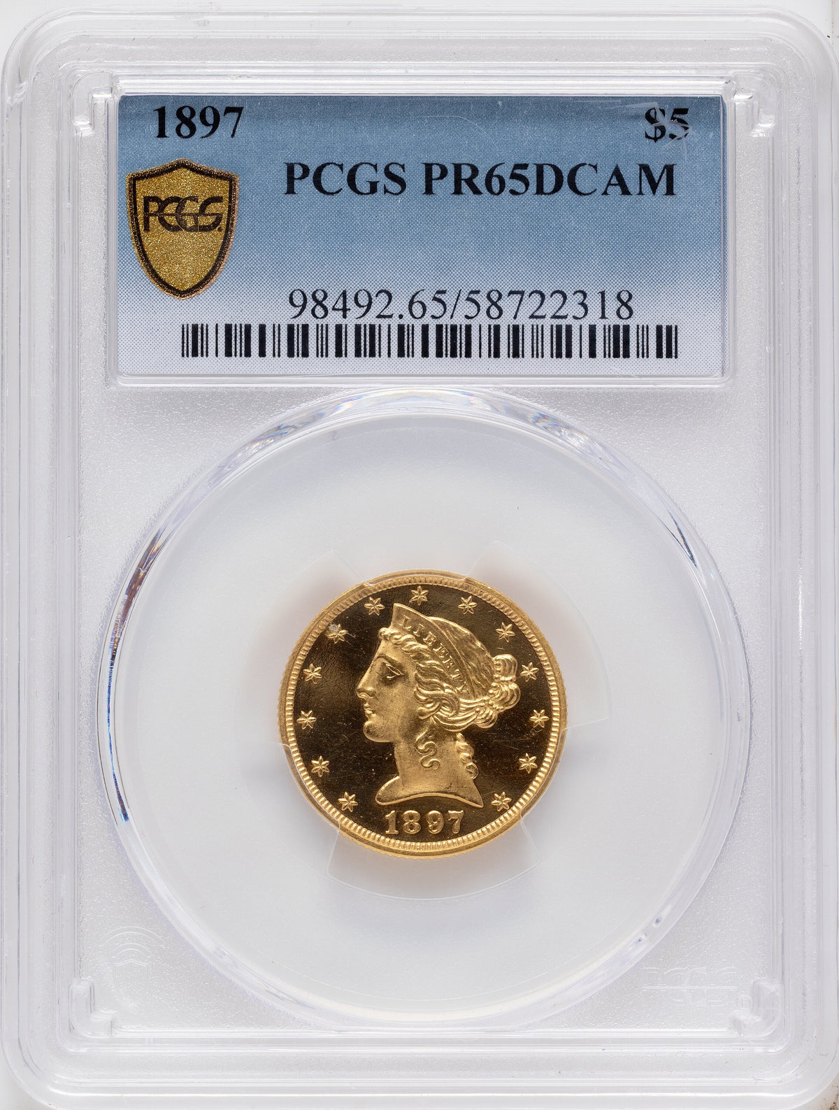 1897 $5 Proof Liberty Half Eagle PCGS PR65