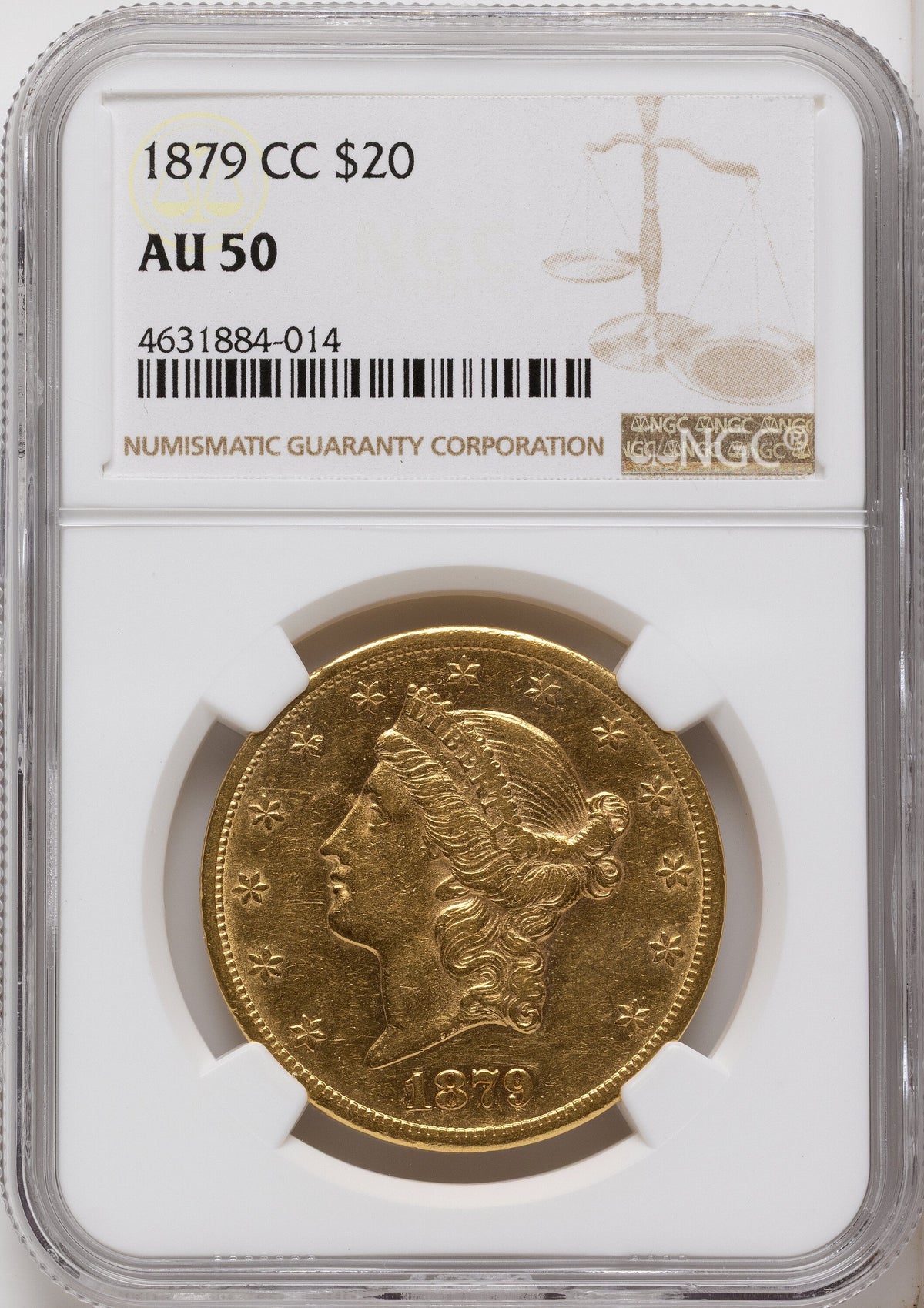 1879-CC $20 Liberty Double Eagle NGC AU50