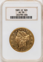 1885-CC $20 Liberty Double Eagle NGC AU58