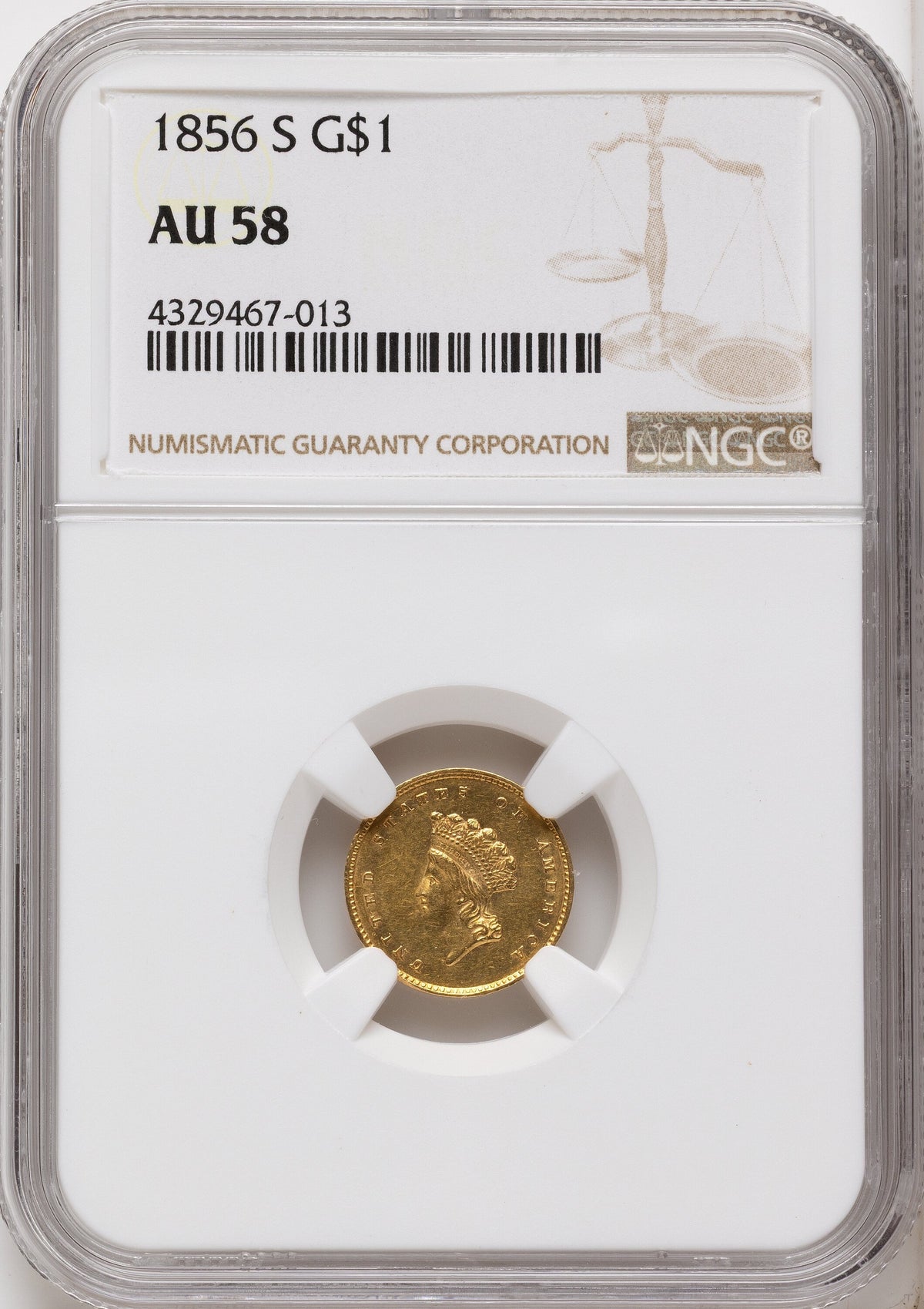 1856-S G$1 Type 2 Gold Dollar NGC AU58