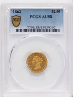 1862 $2.50 Liberty Quarter Eagle PCGS AU58