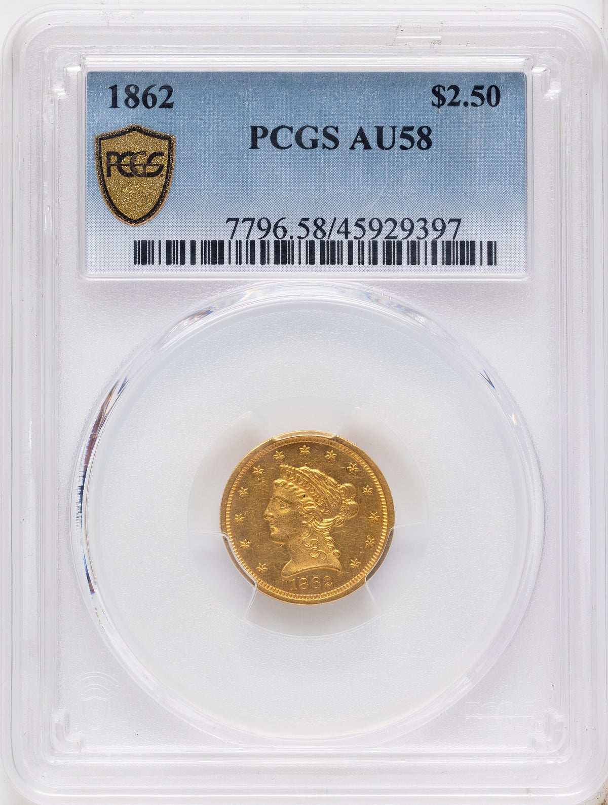 1862 $2.50 Liberty Quarter Eagle PCGS AU58