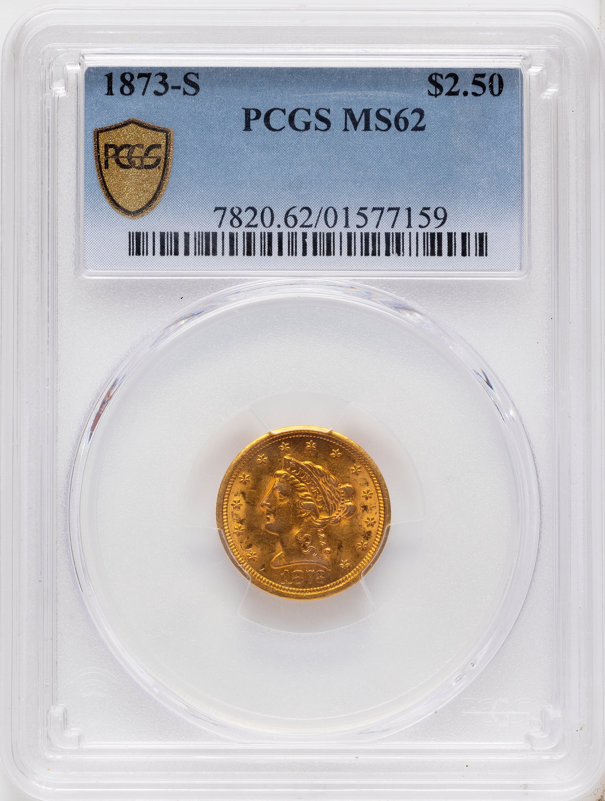 1873-S $2.50 Liberty Quarter Eagle PCGS MS62