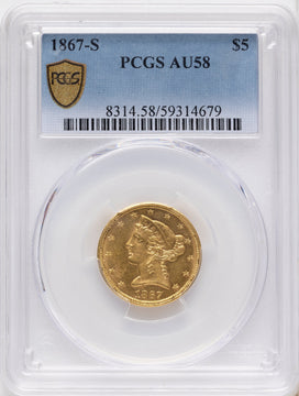 1867-S $5 Liberty Half Eagle PCGS AU58