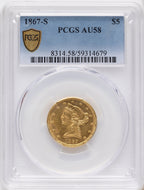 1867-S $5 Liberty Half Eagle PCGS AU58
