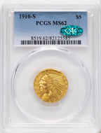 1910-S $5 CAC Indian Half Eagle PCGS MS62