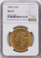 1860-S $20 Liberty Double Eagle NGC AU53