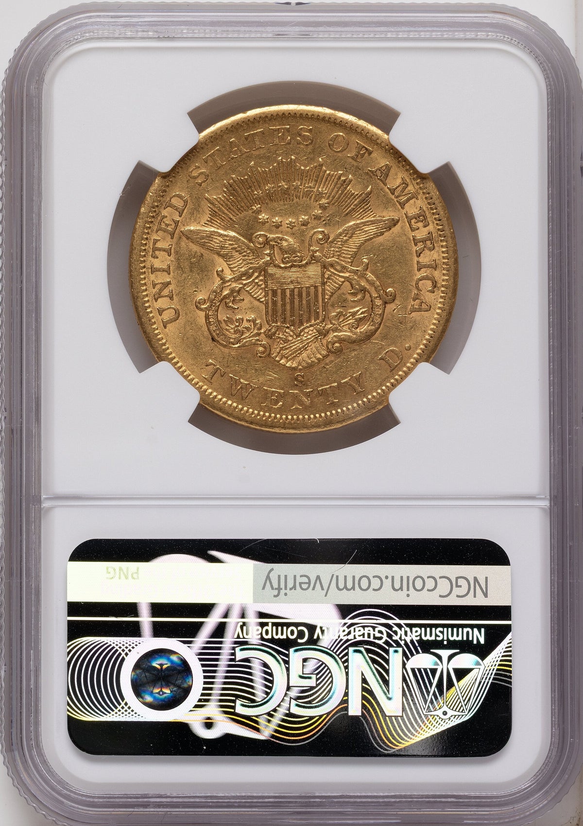 1860-S $20 Liberty Double Eagle NGC AU53