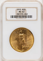 1910 $20 Saint-Gaudens Double Eagle NGC MS62