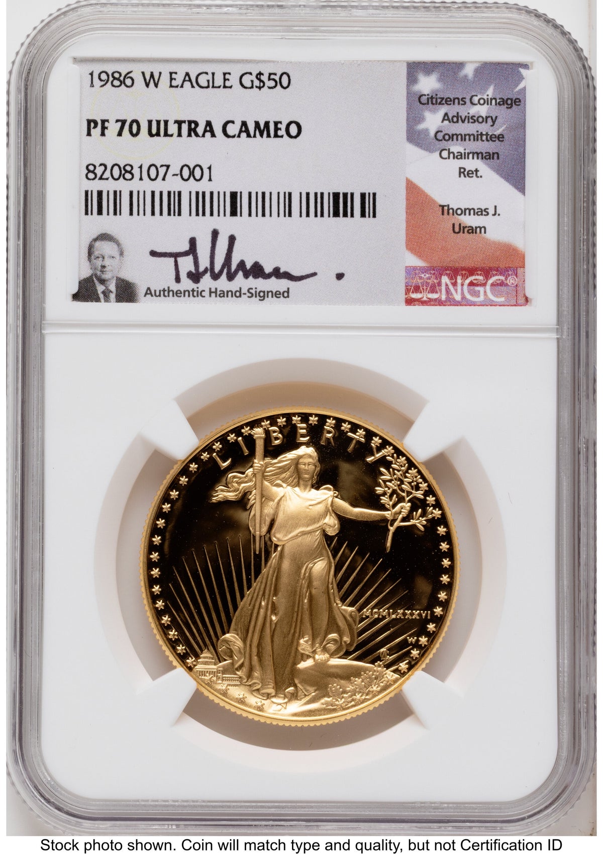 1986-W Proof Gold Eagle 1 oz Thomas Uram NGC PF70