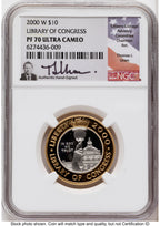 2000-W $10 Library of Congress Bi-Metallic Gold 0.2509 oz and Platinum 0.2509 oz Thomas Uram NGC PF70