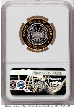 2000-W $10 Library of Congress Bi-Metallic Gold 0.2509 oz and Platinum 0.2509 oz Thomas Uram NGC PF70
