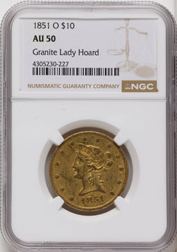 1851-O $10 Liberty Eagle NGC AU50