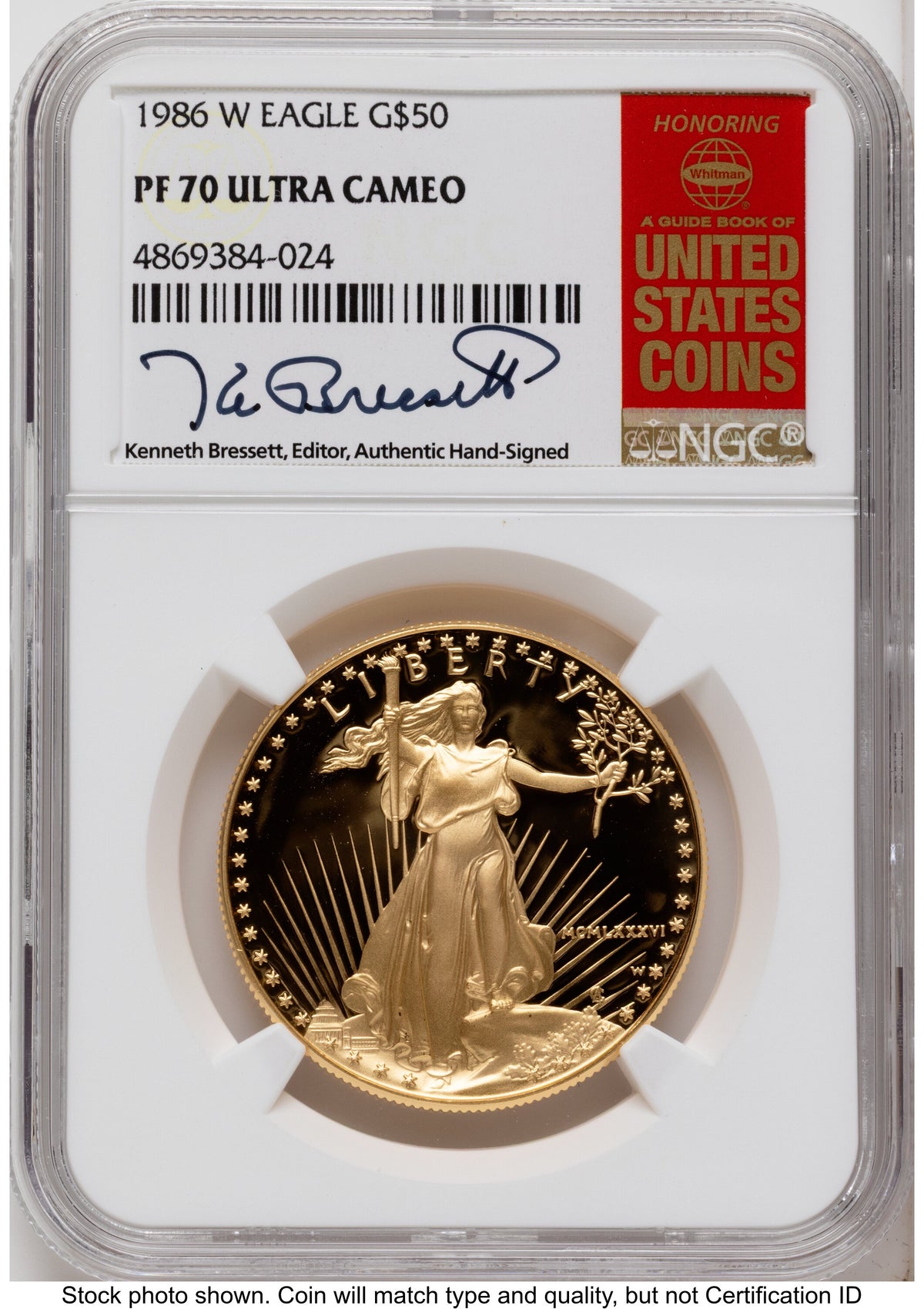 1986-W Proof Gold Eagle 1 oz Kenneth Bressett Red Book NGC PF70