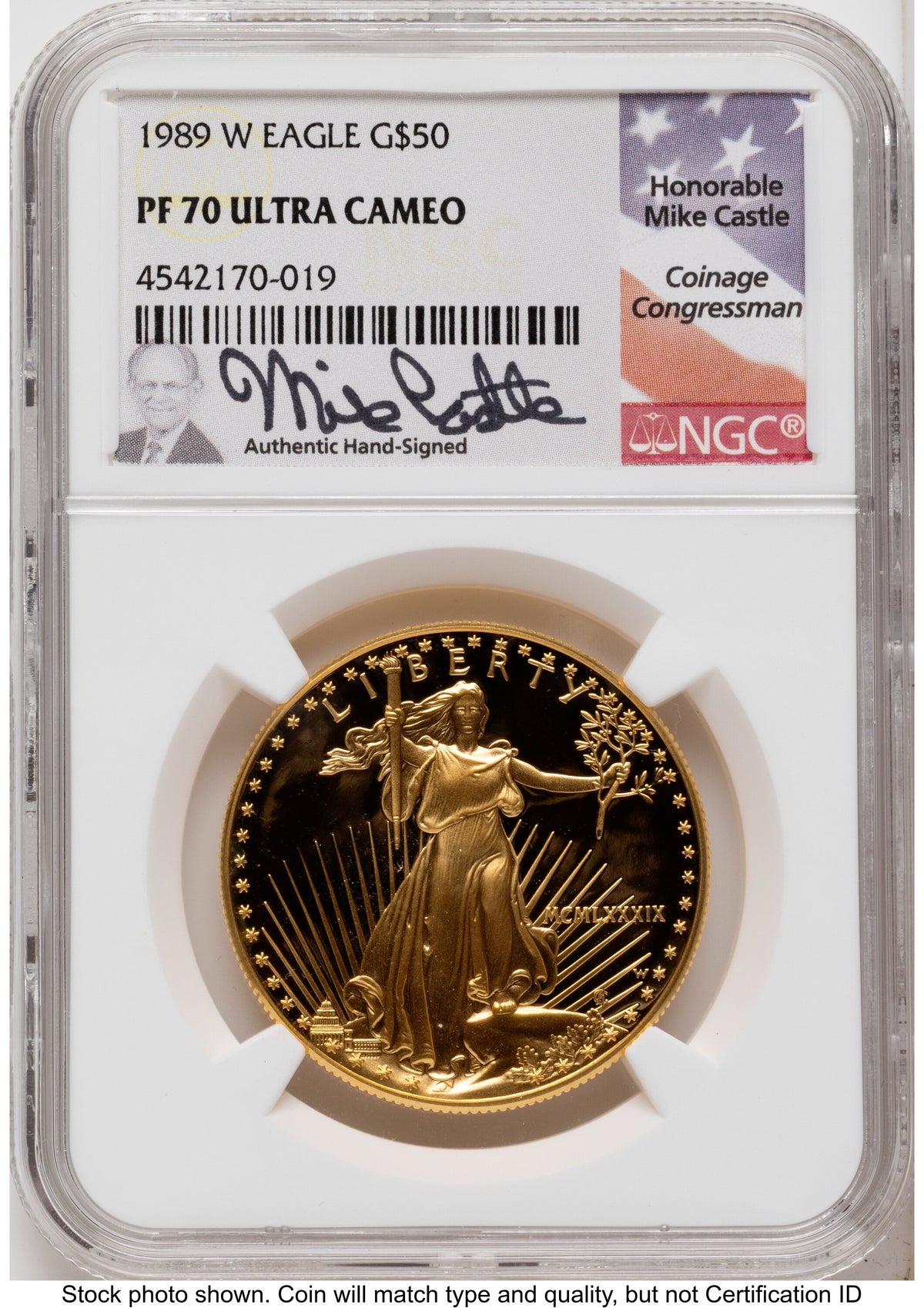 1989 Proof Gold Eagle 1.85 oz Mike Castle NGC PF70