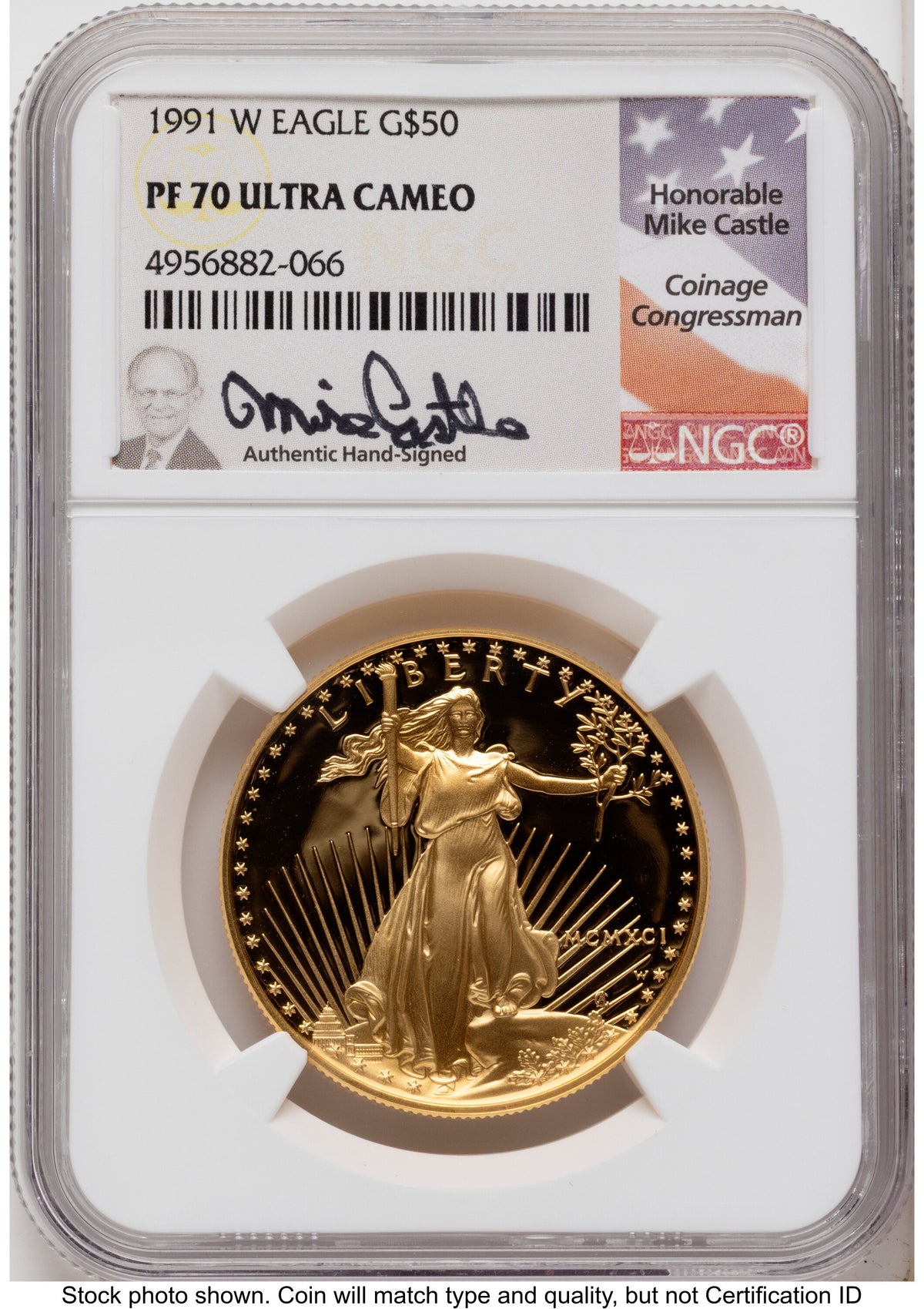 1991 Proof Gold Eagle 1.85 oz Mike Castle NGC PF70
