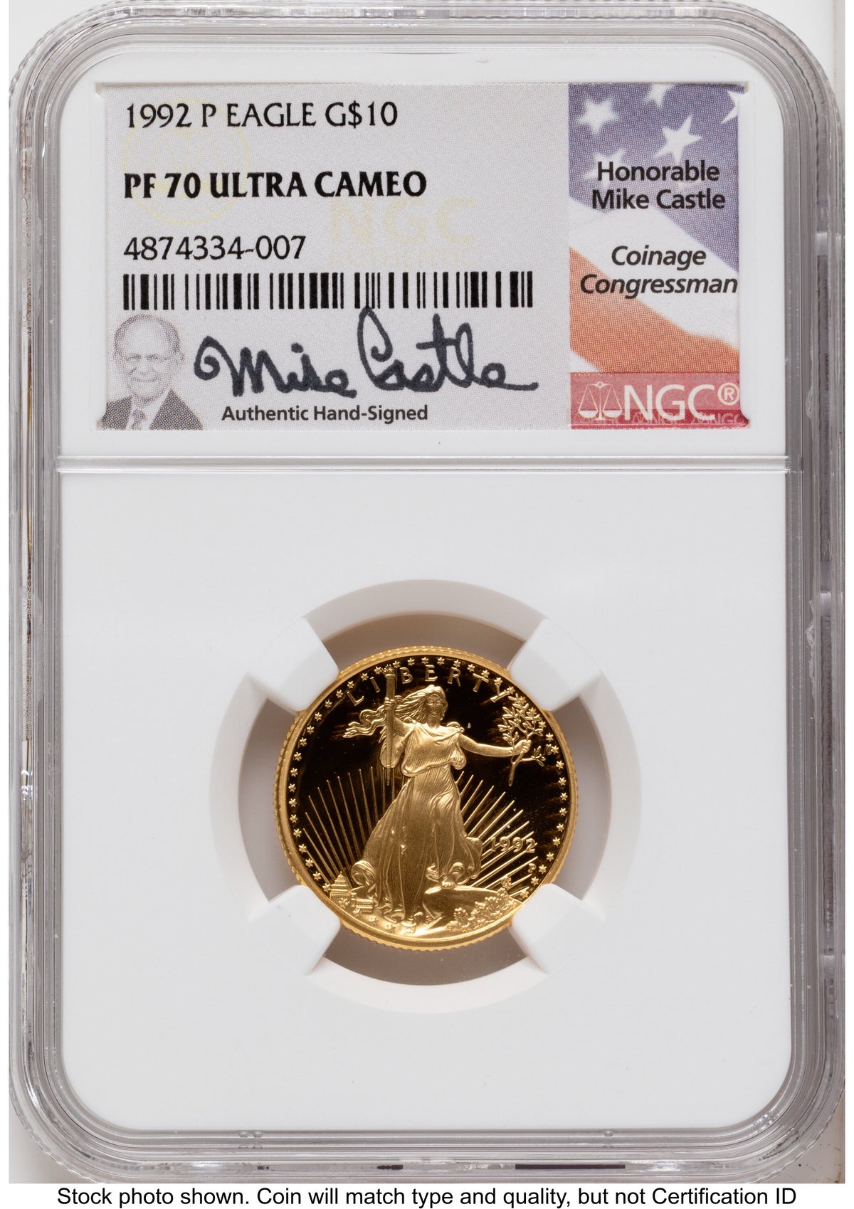 1992 Proof Gold Eagle 1.85 oz Mike Castle NGC PF70