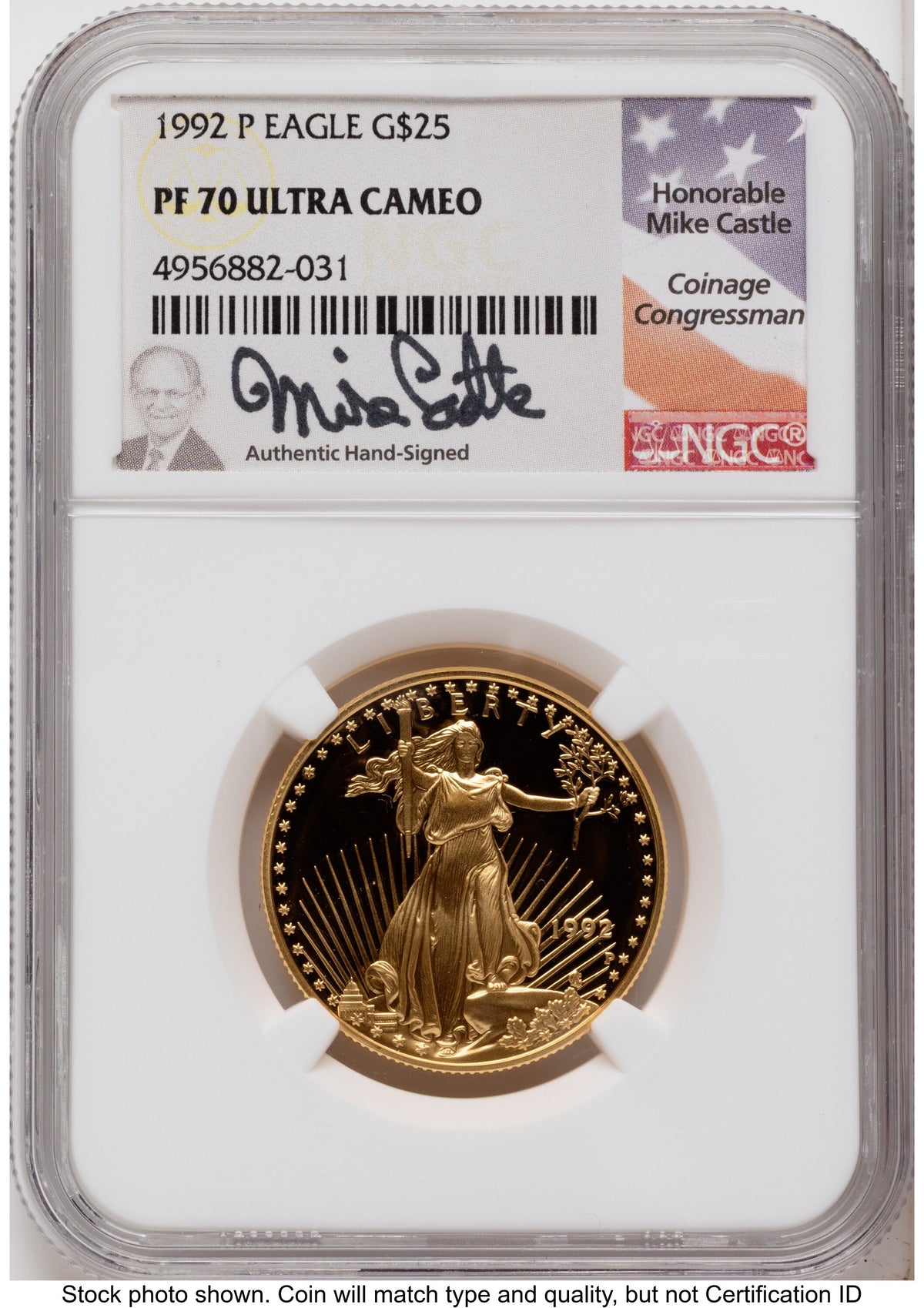 1992 Proof Gold Eagle 1.85 oz Mike Castle NGC PF70