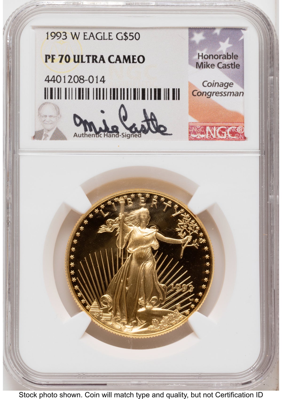 1993 Proof Gold Eagle 1.85 oz Mike Castle NGC PF70