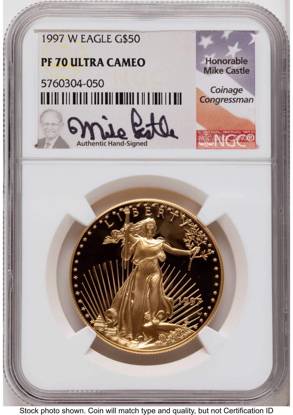 1997-W Proof Gold Eagle 1.85 oz Mike Castle NGC PF70