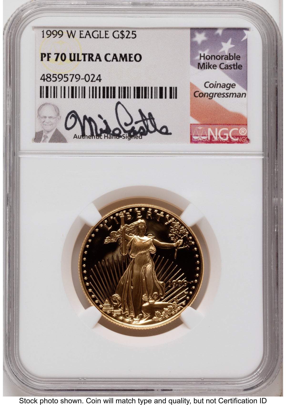 1999-W Proof Gold Eagle 1.85 oz Mike Castle NGC PF70