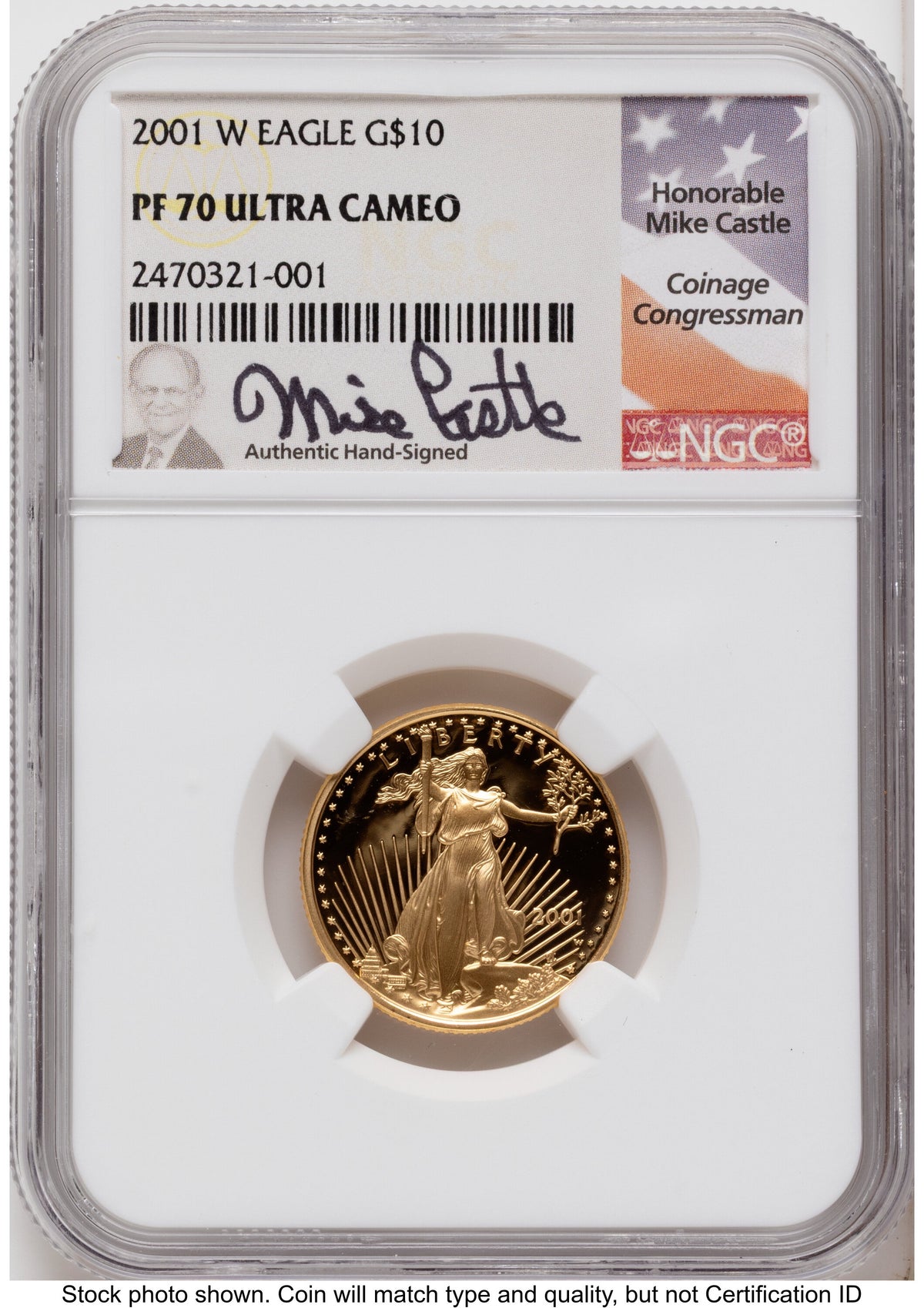 2001-W Proof Gold Eagle 1.85 oz Mike Castle NGC PF70