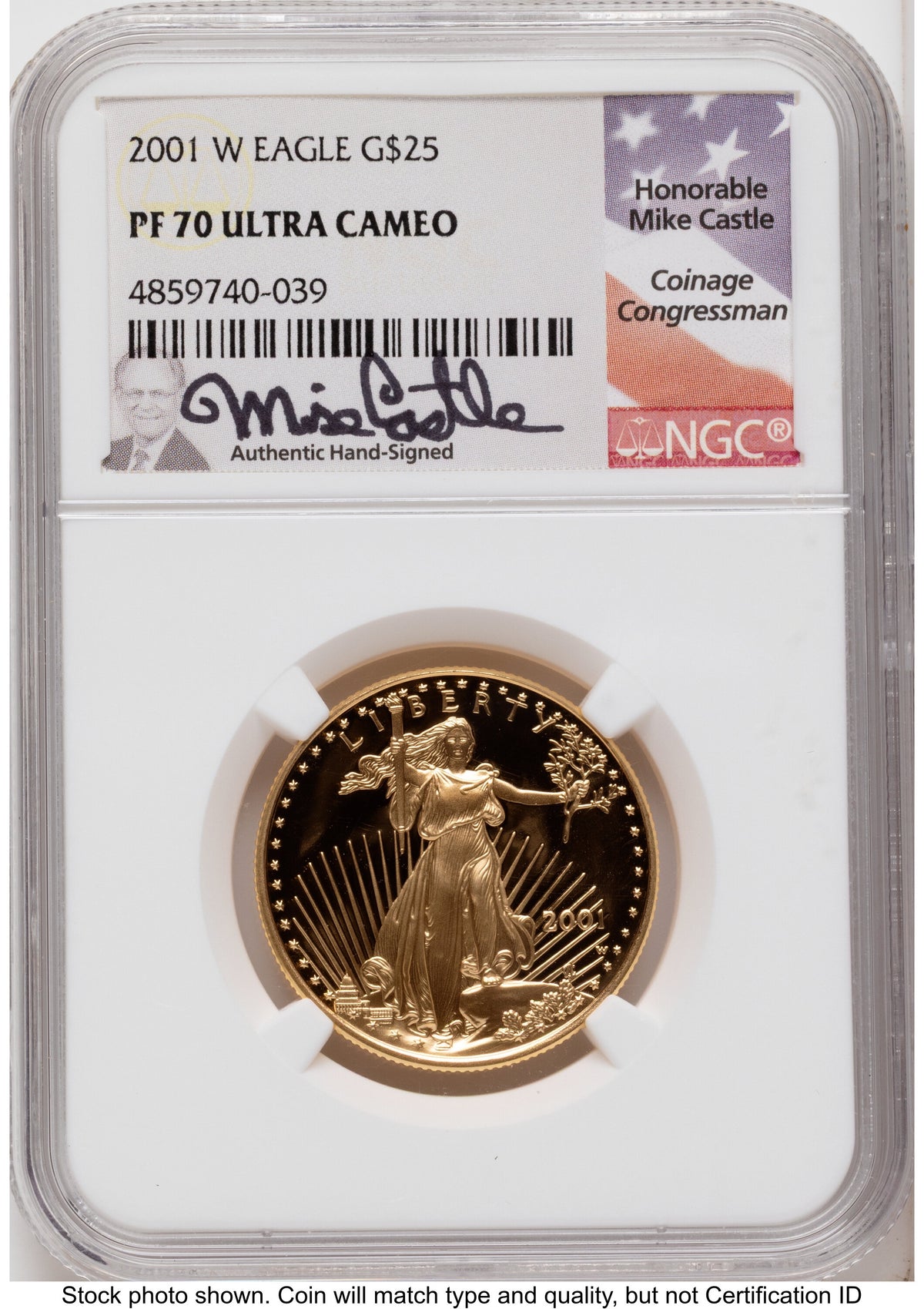 2001-W Proof Gold Eagle 1.85 oz Mike Castle NGC PF70