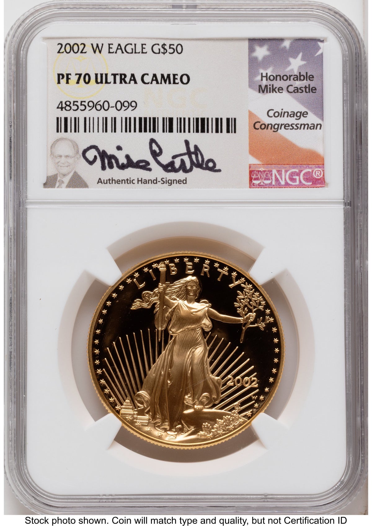 2002-W Proof Gold Eagle 1.85 oz Mike Castle NGC PF70