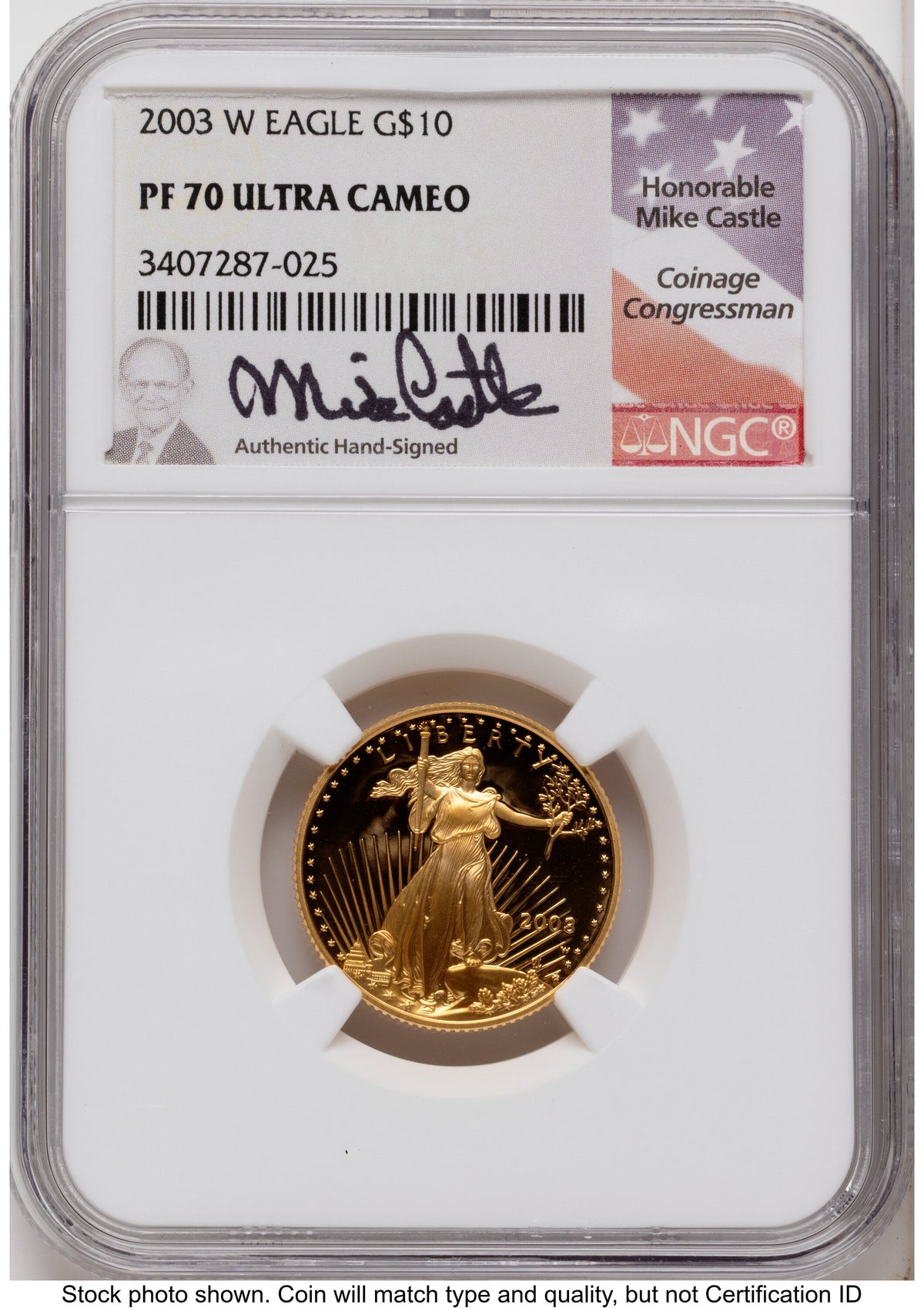 2003-W Proof Gold Eagle 1.85 oz Mike Castle NGC PF70