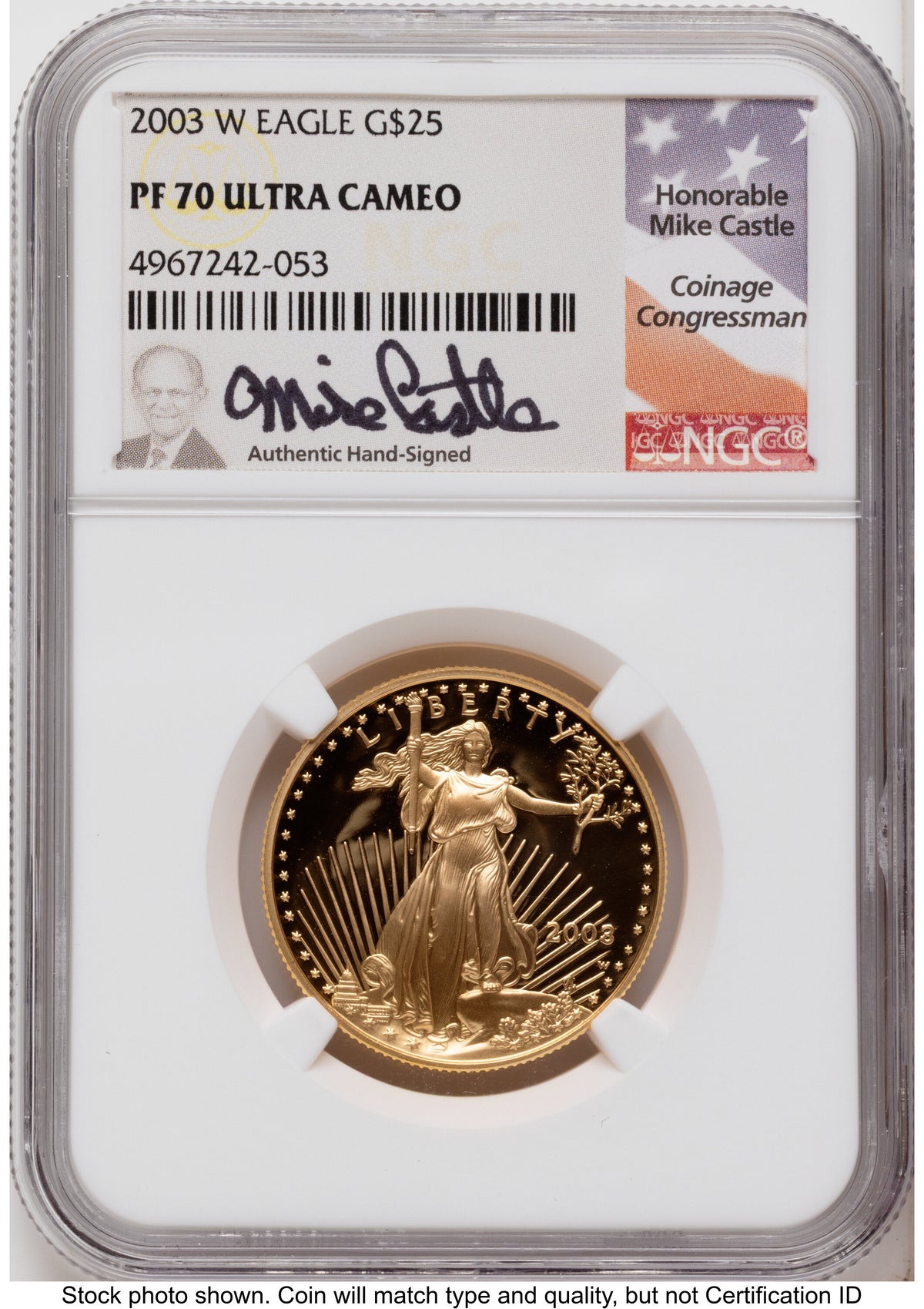 2003-W Proof Gold Eagle 1.85 oz Mike Castle NGC PF70