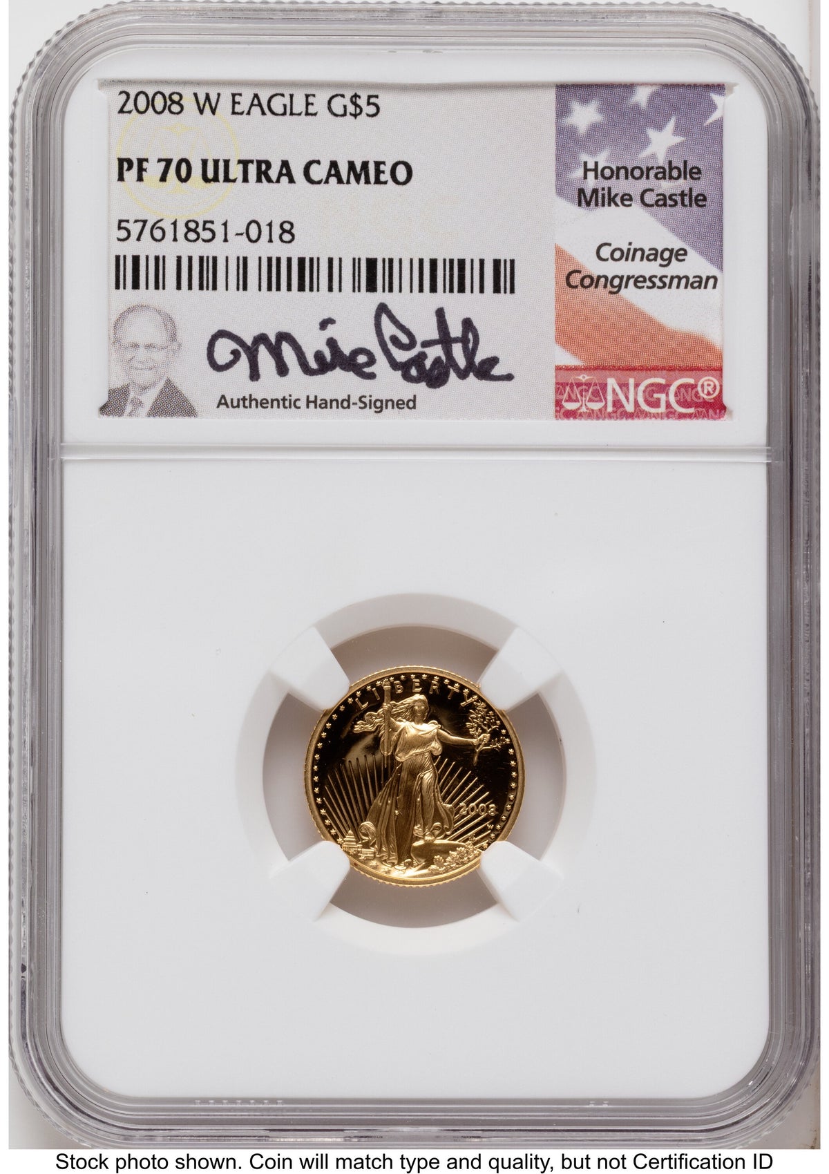 2008-W Proof Gold Eagle 1.85 oz Mike Castle NGC PF70