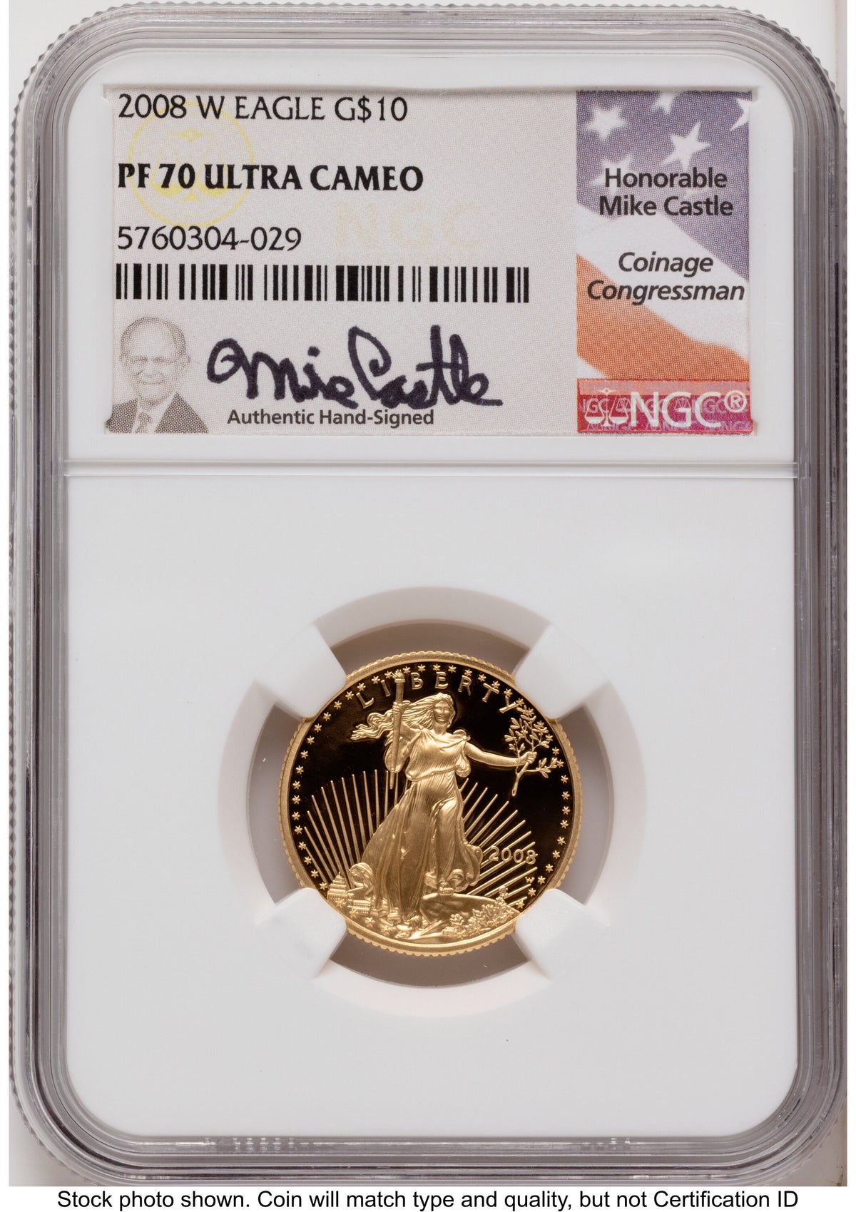 2008-W Proof Gold Eagle 1.85 oz Mike Castle NGC PF70