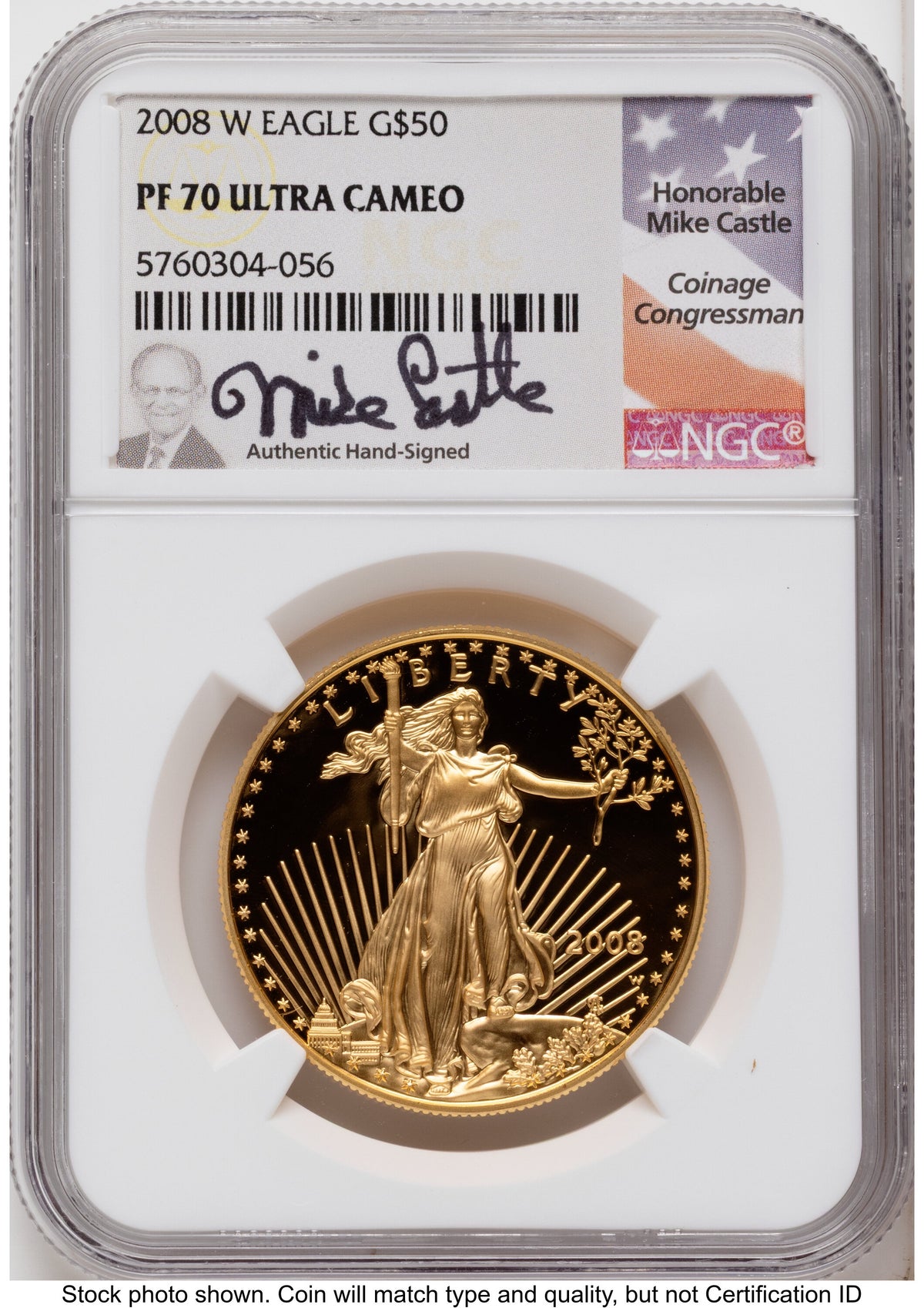 2008-W Proof Gold Eagle 1.85 oz Mike Castle NGC PF70