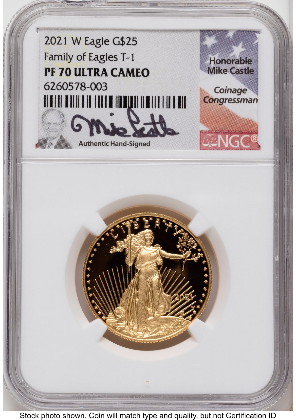 2021-W Type 1 Proof Gold Eagle 1.85 oz Mike Castle NGC PF70