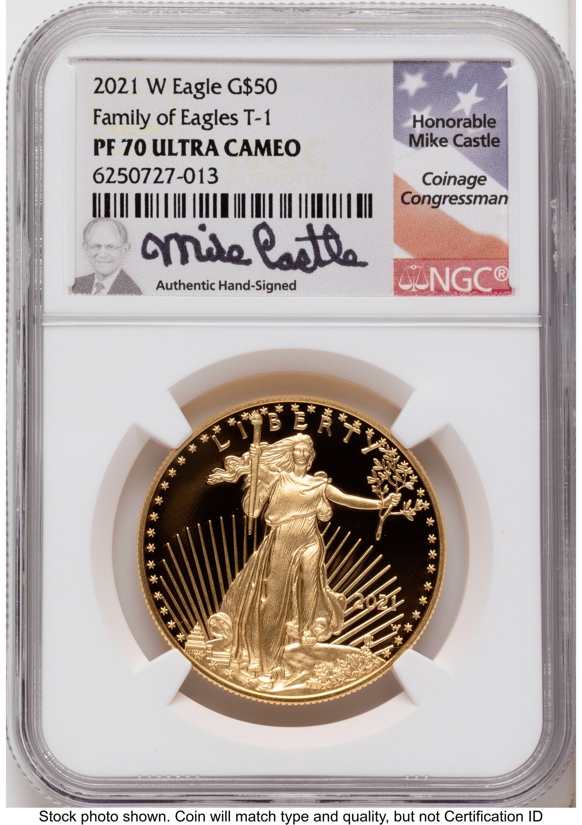 2021-W Type 1 Proof Gold Eagle 1.85 oz Mike Castle NGC PF70