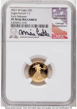 2021-W Type 2 Proof Gold Eagle 1.85 oz ER Mike Castle NGC PF70