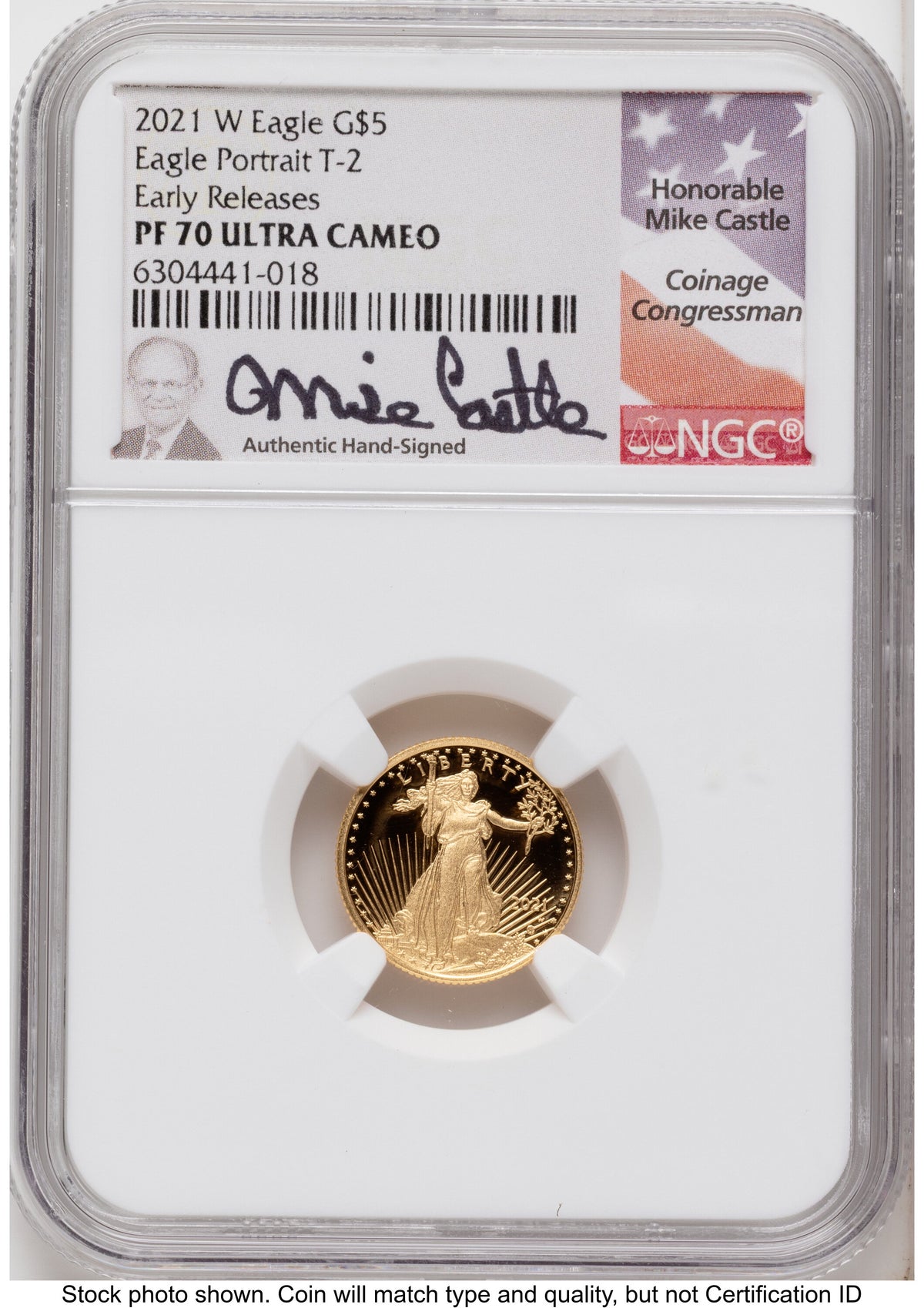 2021-W Type 2 Proof Gold Eagle 1.85 oz ER Mike Castle NGC PF70