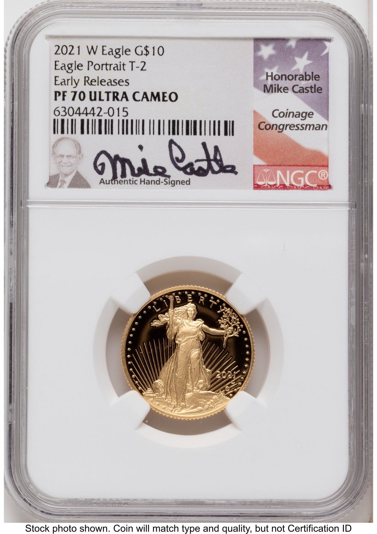 2021-W Type 2 Proof Gold Eagle 1.85 oz ER Mike Castle NGC PF70