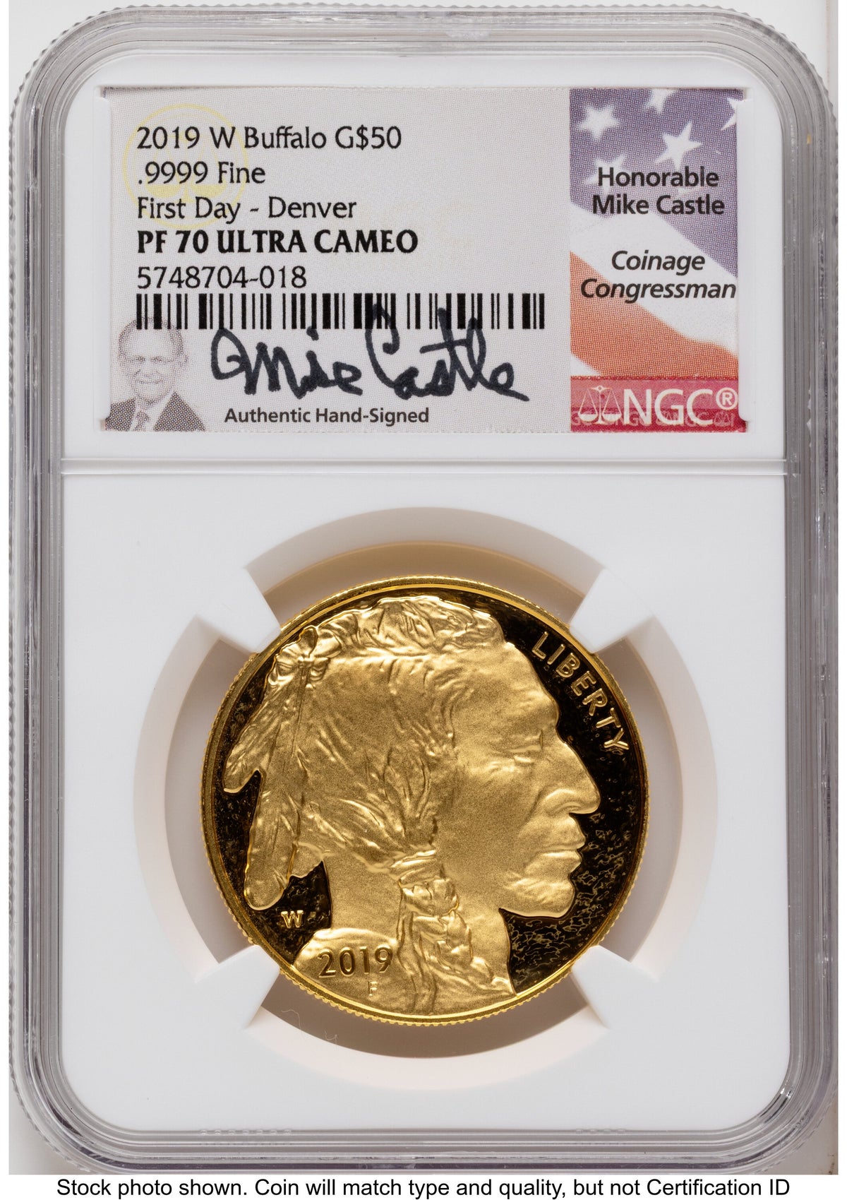 2019-W Proof Gold Buffalo 1 oz FDI Mike Castle Denver NGC PF70