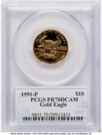 1991 Proof Gold Eagle 1.85 oz Philip Diehl PCGS PR70