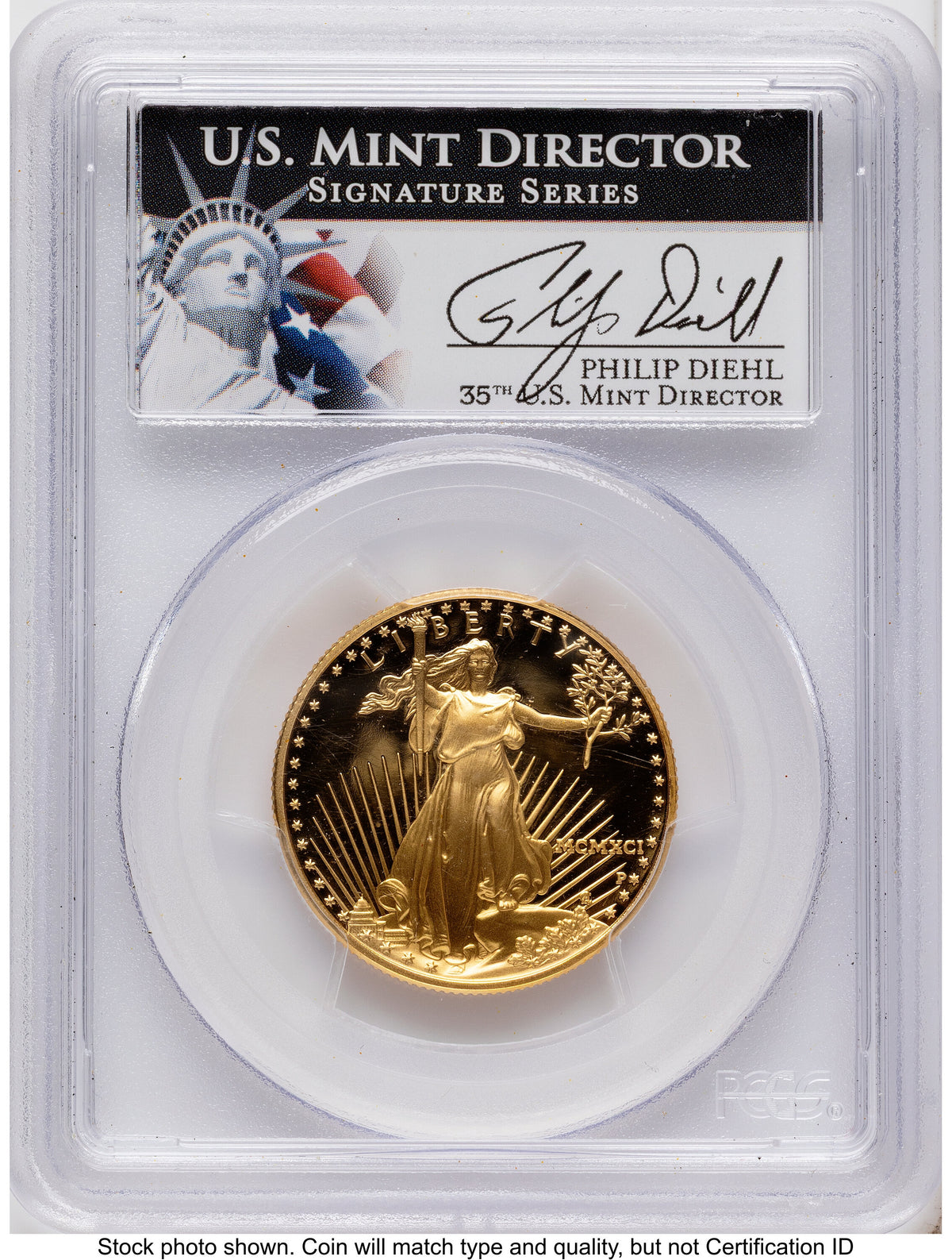 1991 Proof Gold Eagle 1.85 oz Philip Diehl PCGS PR70