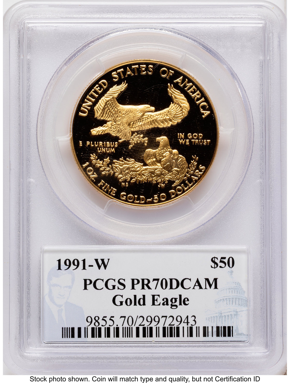 1991 Proof Gold Eagle 1.85 oz Philip Diehl PCGS PR70