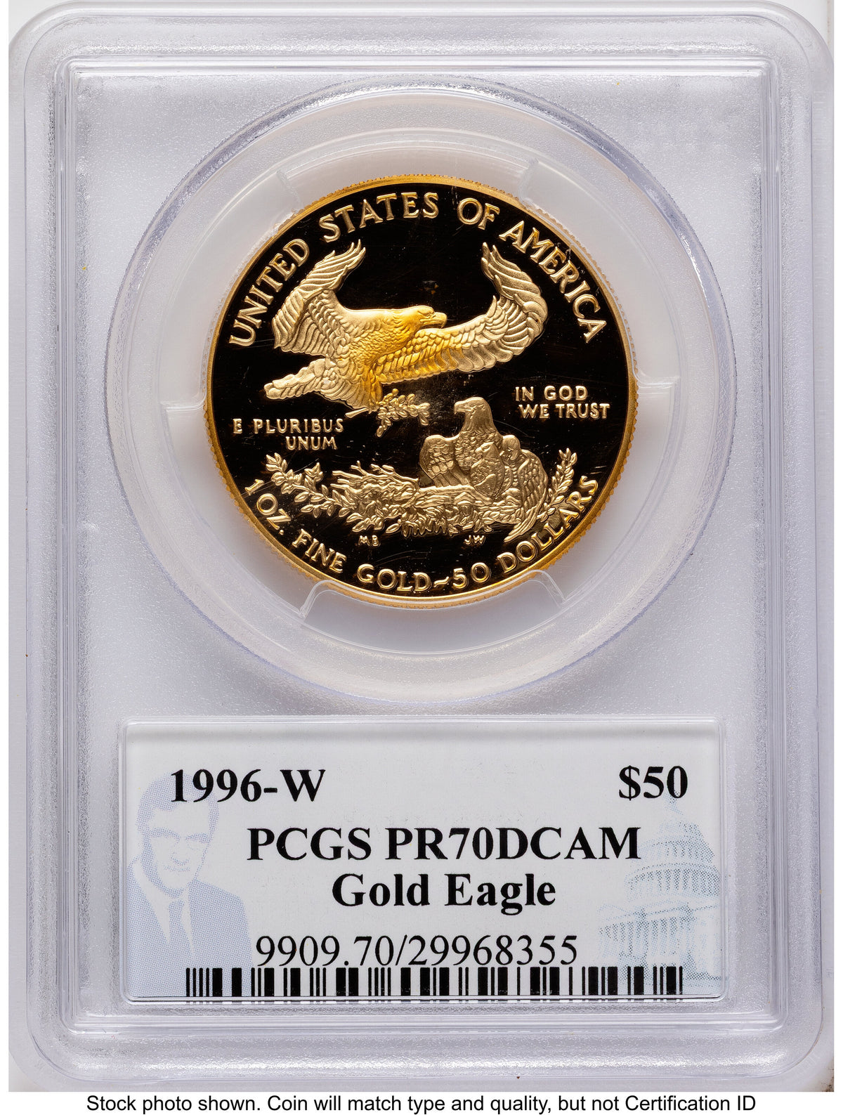 1996-W Proof Gold Eagle 1.85 oz Philip Diehl PCGS PR70