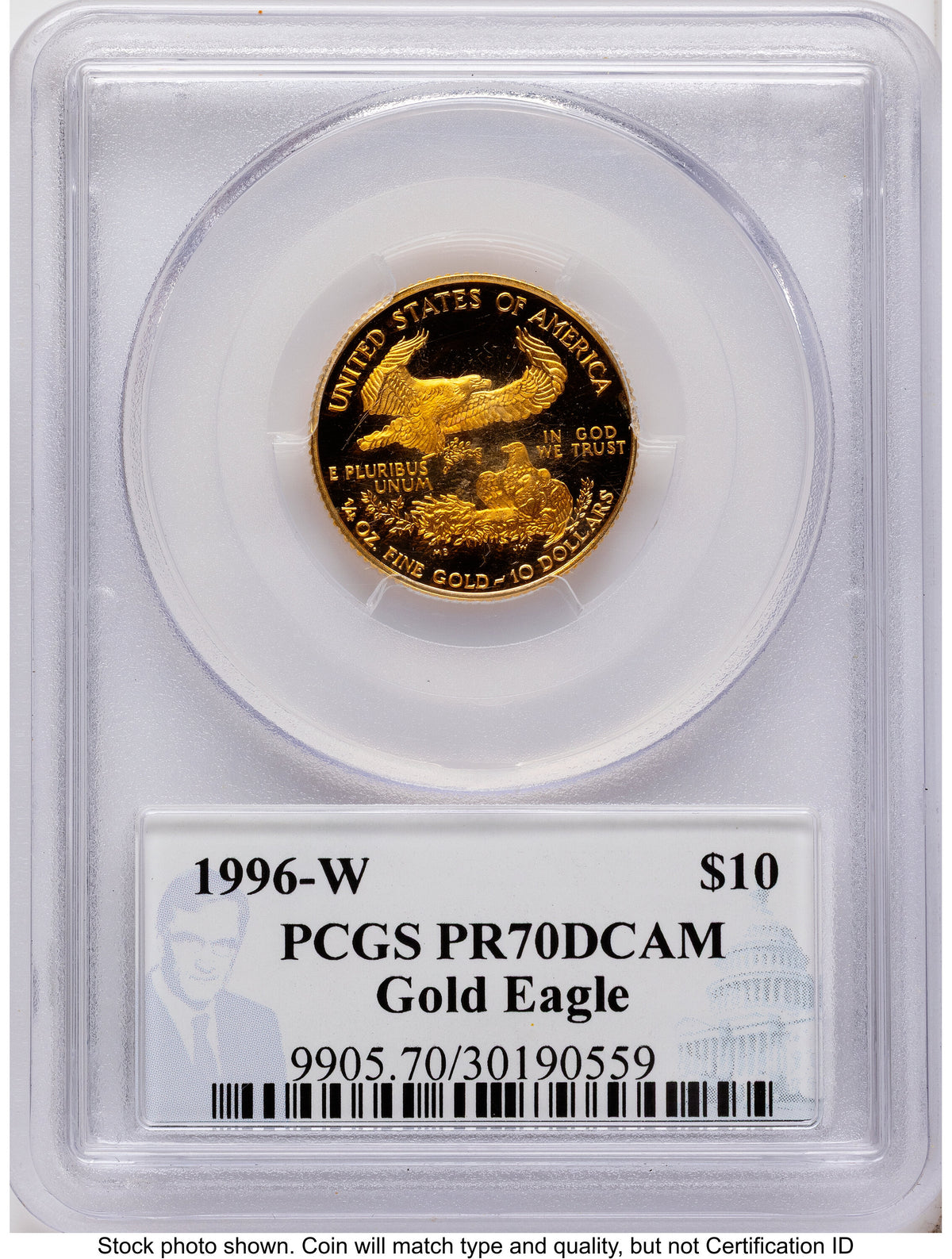 1996-W Proof Gold Eagle 1.85 oz Philip Diehl PCGS PR70