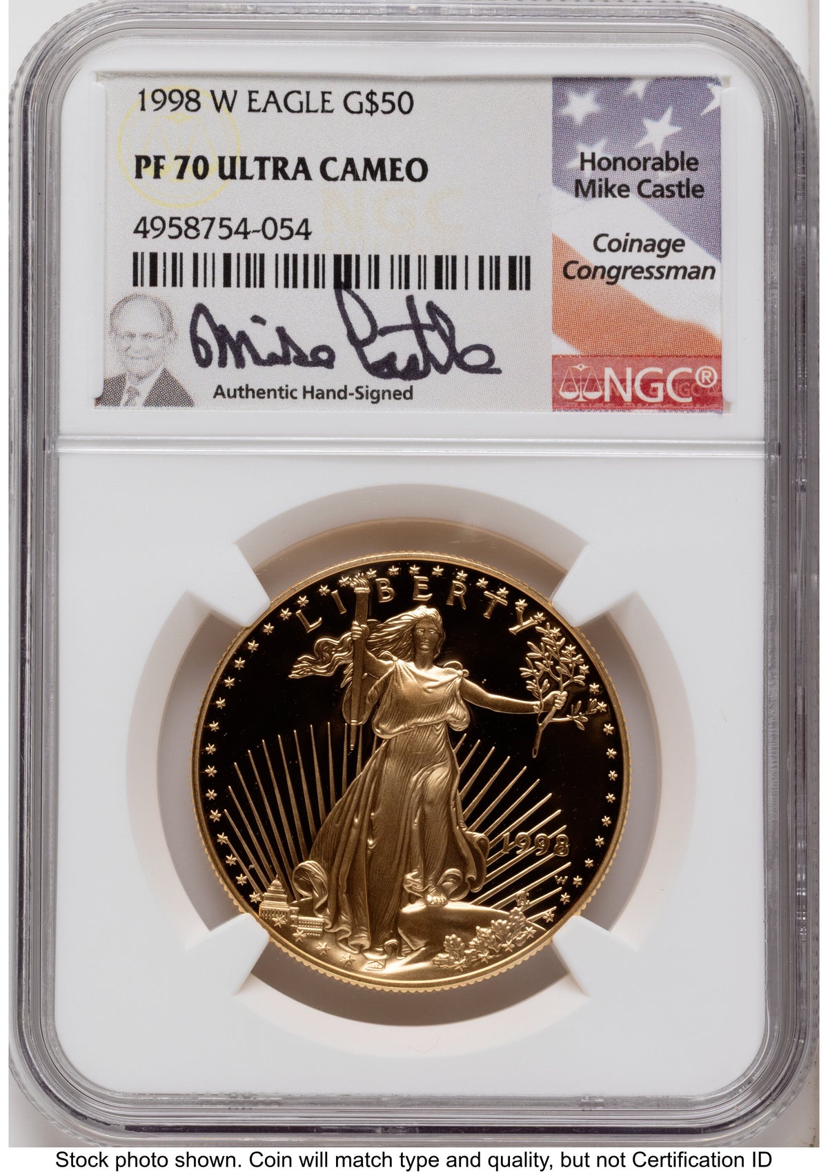 1998-W Proof Gold Eagle 1.85 oz Mike Castle NGC PF70